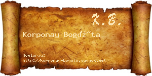 Korponay Bogáta névjegykártya